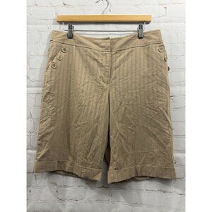 APT. 9 Ava Stretch Shorts Khaki Pinstriped Womens Size 12 High Rise Rolled Cuff